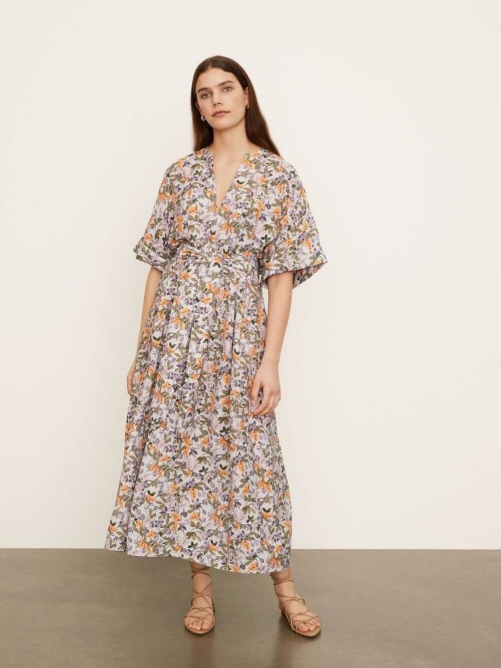 Vince Violetta Wisteria Vine Cuffed Sleeve V-Neck Wrap Dress Size XS